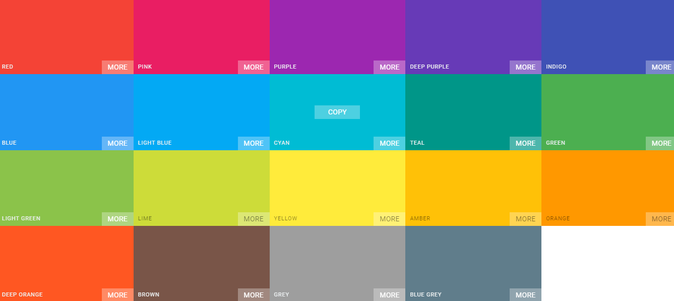 Material design colors - Hex colors picker